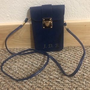 Custom Engraving Blue Leather Satchel